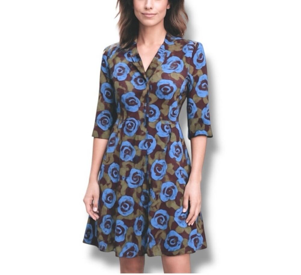Boden Riviera shirt dress women's 6R rose floral fit and flare button front